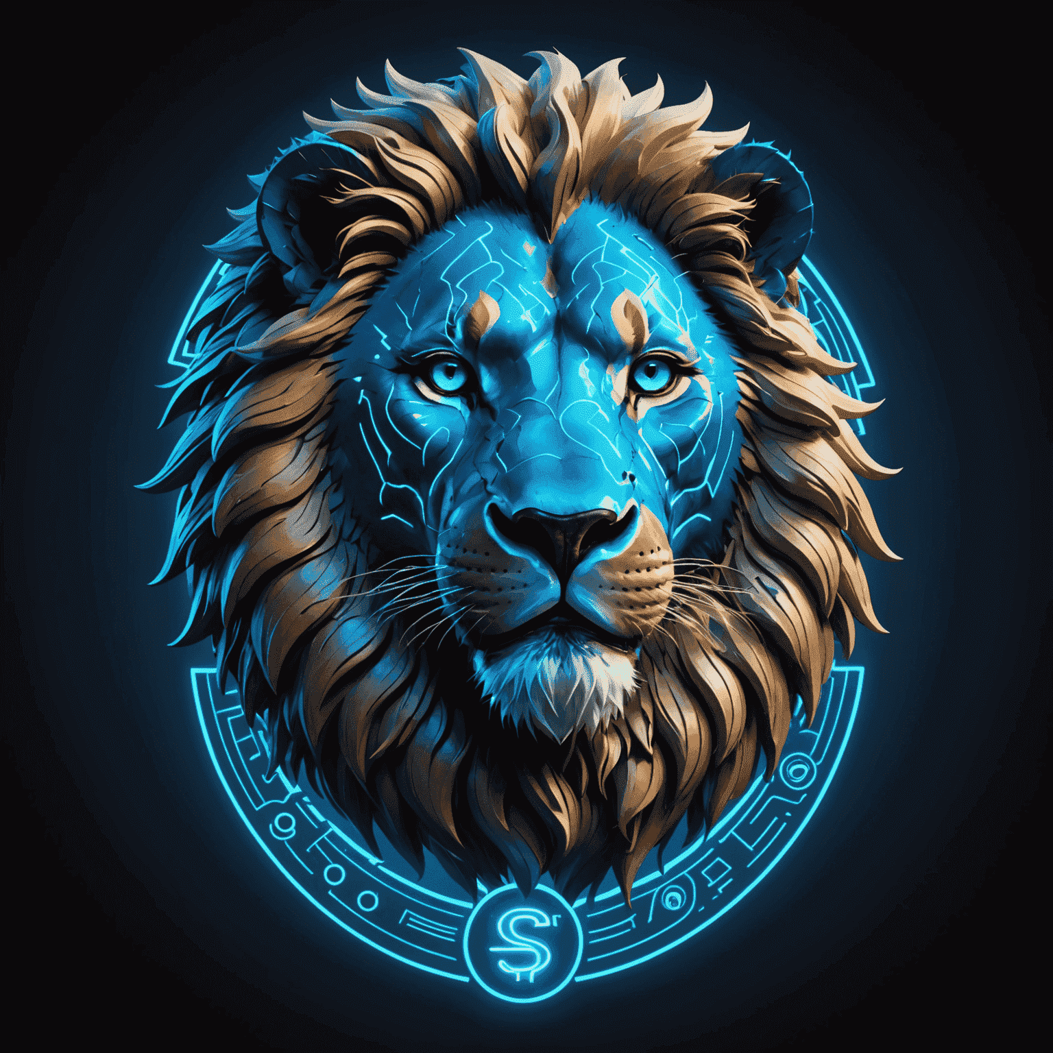 Sembcemas logo - A stylized neon blue lion representing Simba with digital currency symbols