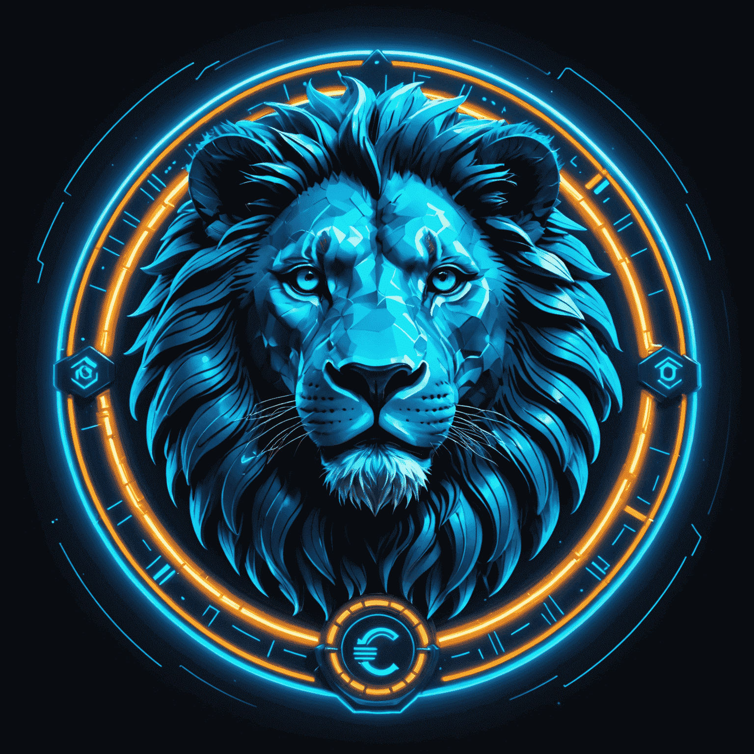 Sembcemas logo - A stylized neon blue lion representing Simba with digital currency symbols