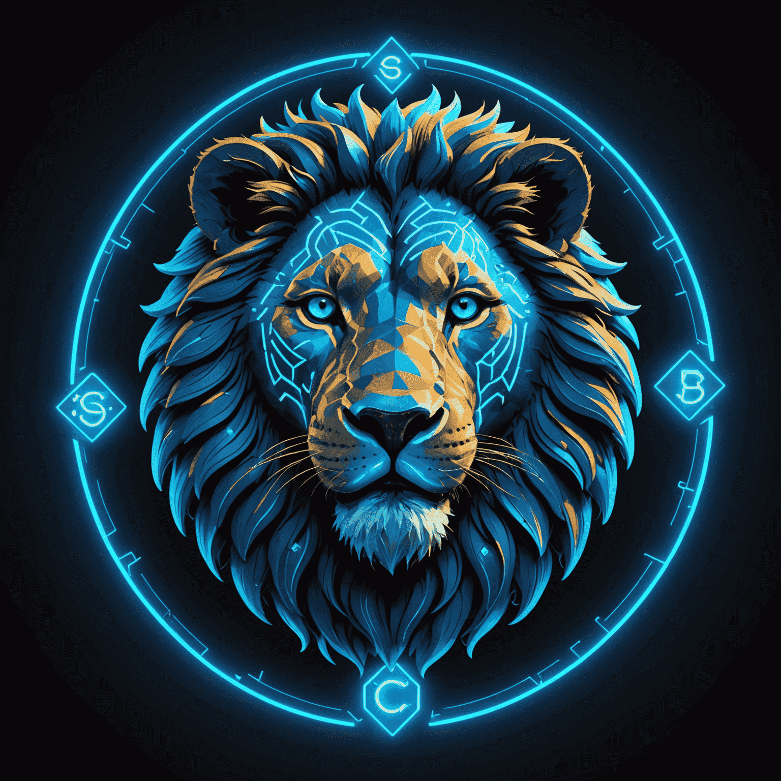 Sembcemas logo - A stylized neon blue lion representing Simba with digital currency symbols