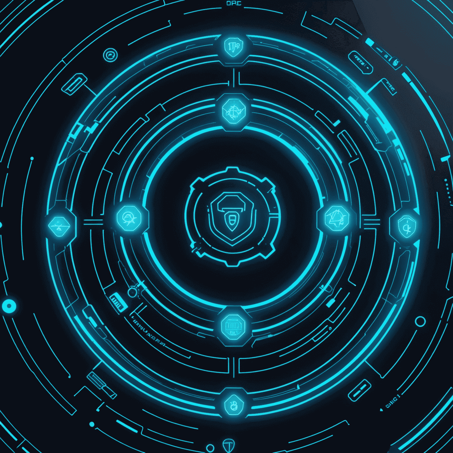 A futuristic digital interface showcasing Simba top-up security features, with glowing blue neon lines and icons representing protection and safe transactions