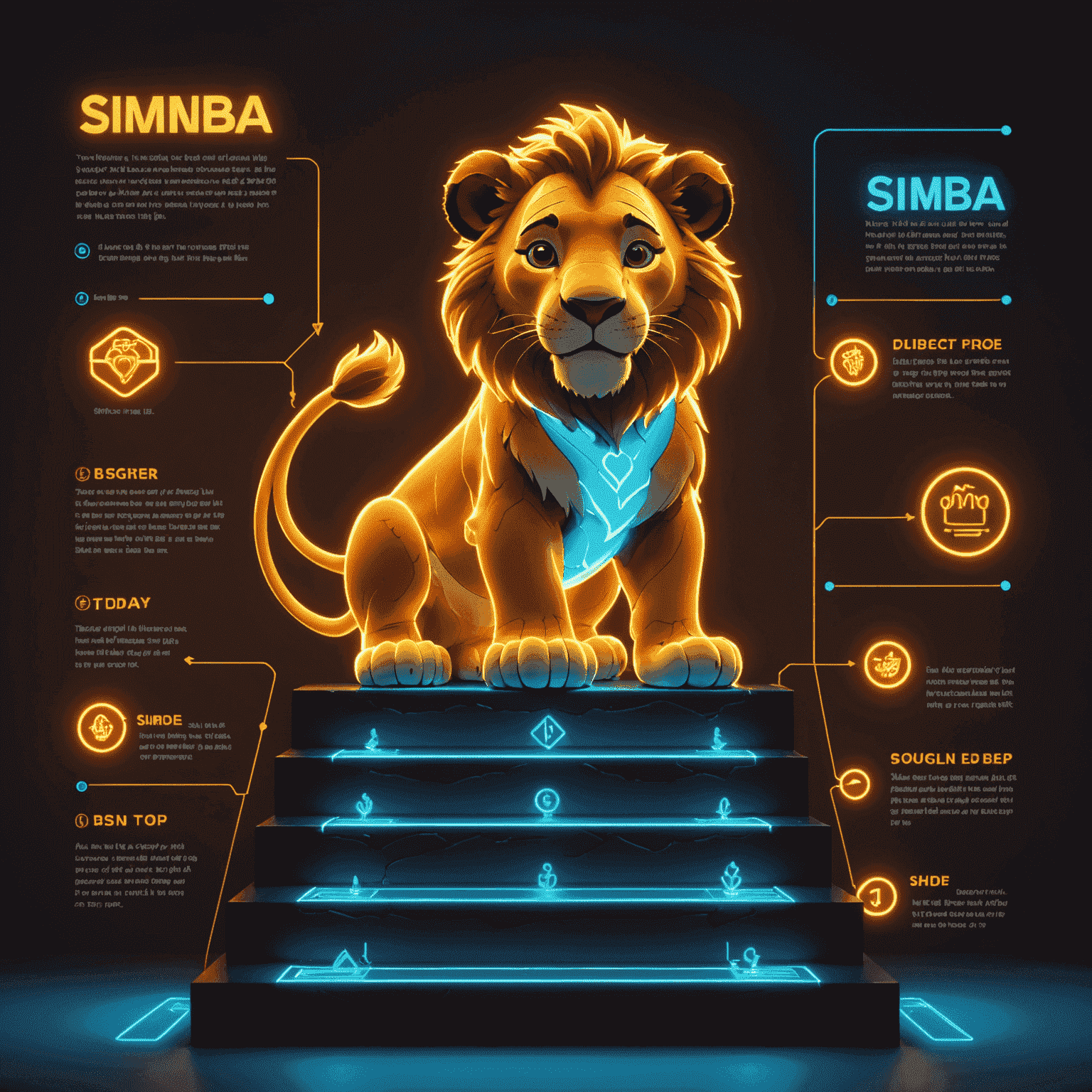 A neon-lit infographic showing step-by-step Simba top-up process with glowing arrows connecting each step